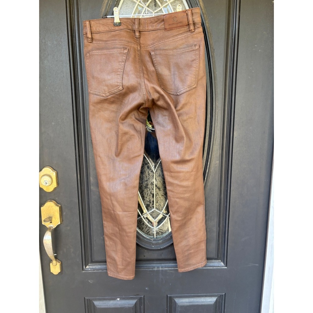 Black Label Lauren Ralph Lauren Coated Skinny Jeans Women's 6 Brown Pants - Picture 7 of 14